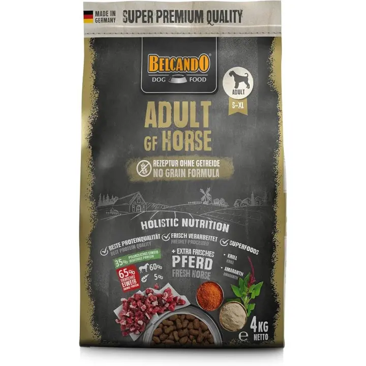 Pienso Adult GF Horse 12,5 kg o 4kg Comida Seca sin Cereales con Caballo  Alimento Completo para Perros Adultos de Todas Las Razas a Partir de 1 año - Belcando - 1