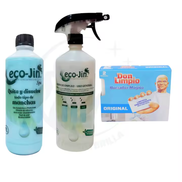 Ecojin SPA AZUL + Esponja Borrador Mágico Don Limpio – Quitamanchas Multiusos para Todas las Superficies. Incluye Estropajo Esponja Mágica para Resultados Impecables PRODUCTO ORIGINAL DE LABONCLER - 1