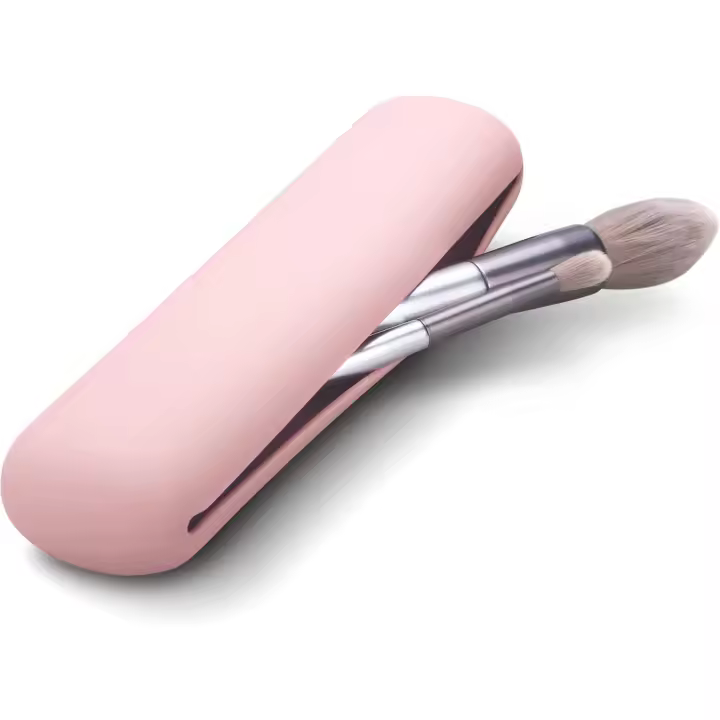 Portabrochas de maquillaje de viaje, de silicona, moderno y portátil, organizador de herramientas de maquillaje suave y elegante para viajes, color rosa - 1