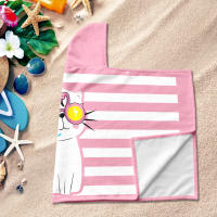 Toalla De Playa Para Niñas Con Gorro Y Estampado De Gato Rosa Y Blanca Sobredimensionada Toalla De Piscina Para Niños 100% Poliéster Absorción Rápida Máquina Lavable Rectangular 240gsm - details 2