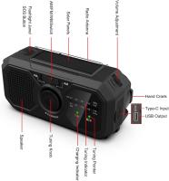 Radio de manivela de Energía Solar, Radio de Emergencia Portátil, de manivela Solar, with LED interior, Am/FM/NOAA with Pilas, Portátil Supervivencia para Viajes, Camping, Senderi - details 1