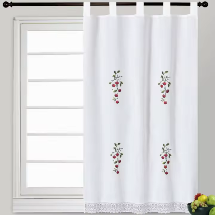 Cortina - Cocina - Bordada Cortinas De Cocina, Estampado De Cerezas, Cortinas Decorativas, DecoracióN Del Hogar. Adecuado Para Cocina, HabitacióN, SalóN, BañO. 1 Pieza, 100 X 150 Cm. 2025 Nuevo Caliente - 1