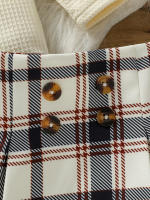 Conjunto De Otoño Para Bebé Niña Con Romper De Manga Larga Y Estampado De Cuadros Y Falda A-Linea Conjunto De Moda Para Calle + Gorro 3 Piezas - details 2