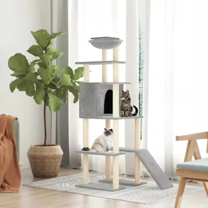vidaXL RASCADOR PARA GATOS CON POSTES DE SISAL GRIS CLARO 166 CM - 1