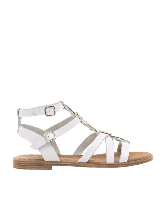 Mustang Sandalias Romanas Mujer Blanco con Tachuelas Originales - 1