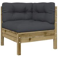 vidaXL Sofá esquinero de jardín con cojines madera de pino impregnada Marrón pino, Douglas natural, Impregnado natural Conjunto Terraza Muebles Jardín Exterior Juego de Muebles de jardín Mueble Jardín Exterior Muebles de Salon Exterior - details 0