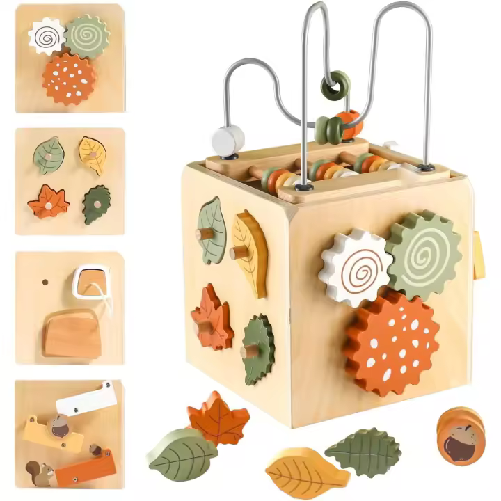 Cubo de Actividades Montessori para Niños | Juegos de Madera y Ábaco - 1