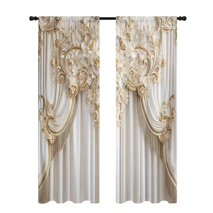 2 Piezas De Cortinas Europeas De Lujo 3D -30% Blackout Adecuadas Para Sala De Estar Dormitorio Cocina Decoración De Hogar - 1