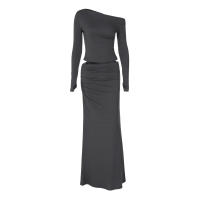 Conjunto De Moda Otoño Hugcitar Para Mujer 2 Piezas Camiseta De Manga Larga Con Cuello Asimétrico Y Falda Maxi Ajustada Y2K Para Vacaciones Y Noches - details 10