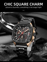 Reloj De Cuarzo Para Hombre MEGIR En Acero Inoxidable Resistente Al Agua Con Dial Cuadrado Luminoso Cronógrafo Y Fecha Manos Luminosas - details 7