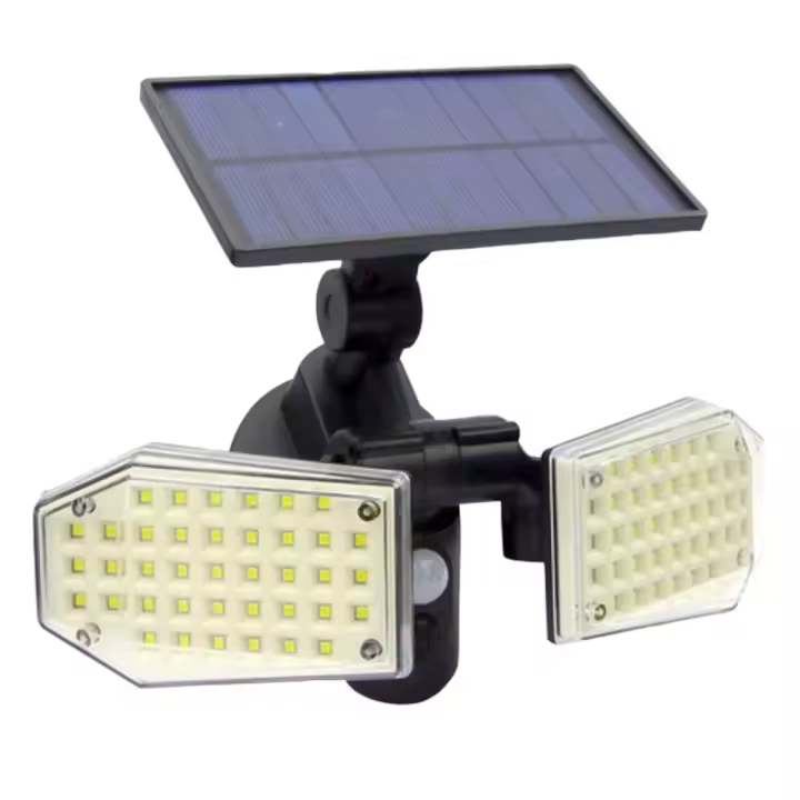 Luz Solar Exterior de Plástico Negro, 2 Focos de 78 LEDs, Sensor de Movimiento, Funciones Avanzadas, IP65, 15W, 6000K LED - GERIMPORT - 1