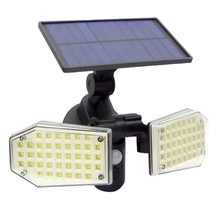 Luz Solar Exterior de Plástico Negro, 2 Focos de 78 LEDs, Sensor de Movimiento, Funciones Avanzadas, IP65, 15W, 6000K LED - GERIMPORT - 1