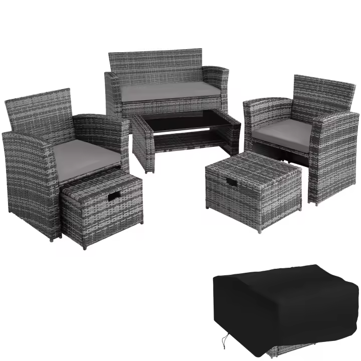 Tectake - Conjunto de ratán Módena con funda protectora incluida  Conjunto de ratán con un elegante diseño arqueado  Trenzado de gran calidad de poliratán con protección UV  Estructura estable de acero robusto - 1