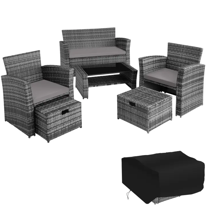 Tectake - Conjunto de ratán Módena con funda protectora incluida  Conjunto de ratán con un elegante diseño arqueado  Trenzado de gran calidad de poliratán con protección UV  Estructura estable de acero robusto - 1