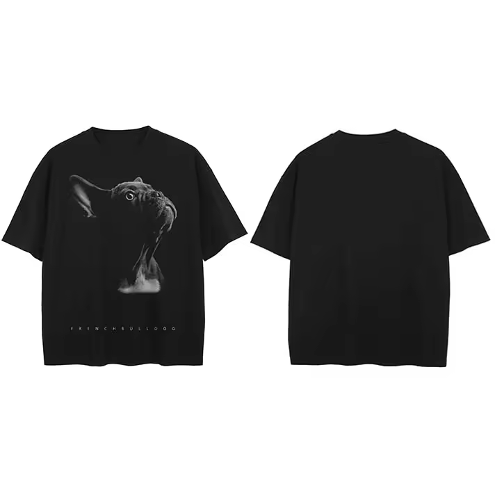 Camiseta De Algodón Para Hombre Estampado De Bulldog Francés 2024 Estilo Callejero Hipster Negro Hip Hop Camiseta Unisex - 1