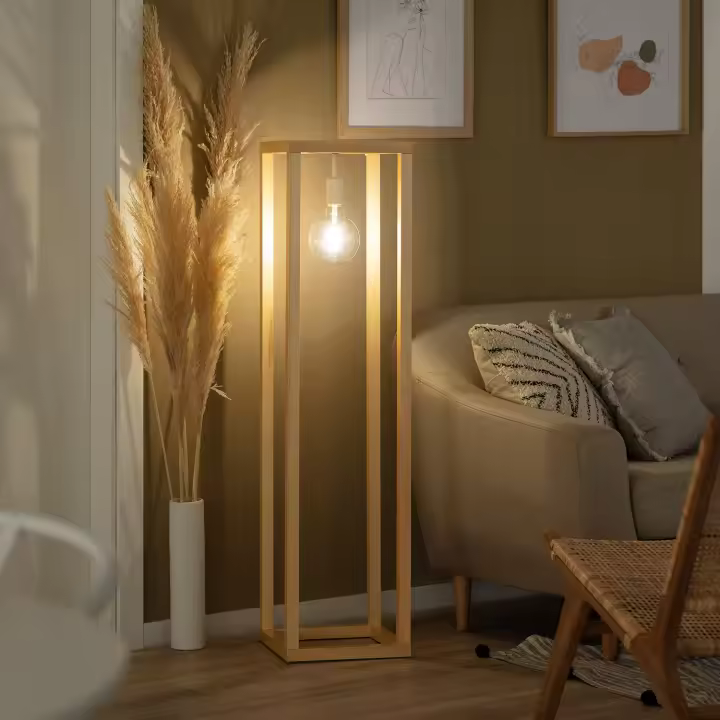 Ledkia Lámpara de Pie de Madera Coba - Diseño Nórdico-vintage para Iluminar Tu Hogar - 1
