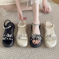 Sandalias De Mujer Con Diamantes Y Perlas Zapatos De Princesa Moda Festa Bajo Suave Playa Fiestas Casuales Cierre Slip-On - details 1