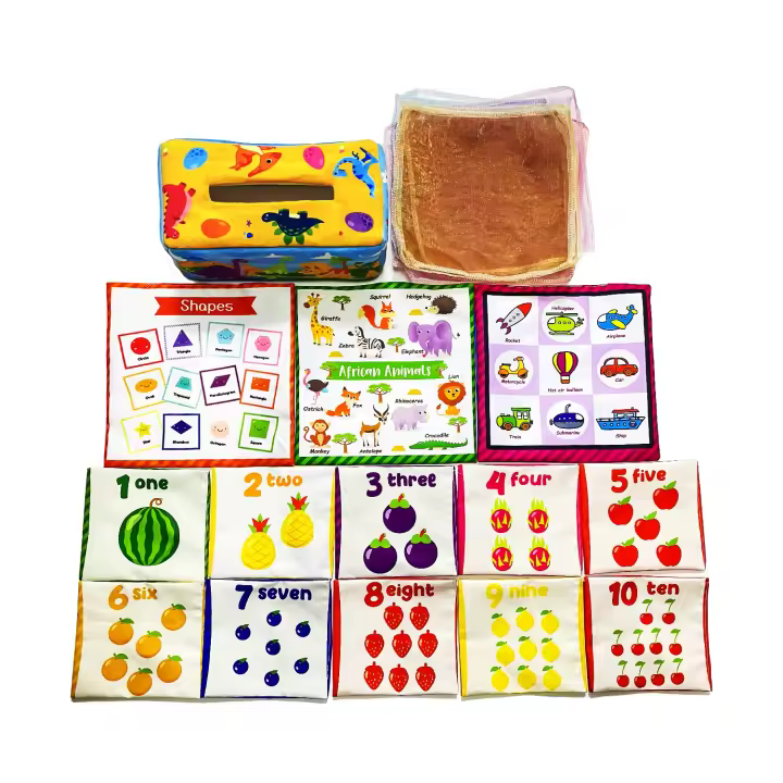 Conjuntos de álbumes de recortes Caja de pañuelos para bebé, juguete sensorial cuadrado Montessori de alto contraste, juguetes educativos de aprendizaje - 1
