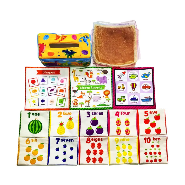 Conjuntos de álbumes de recortes Caja de pañuelos para bebé, juguete sensorial cuadrado Montessori de alto contraste, juguetes educativos de aprendizaje - 1