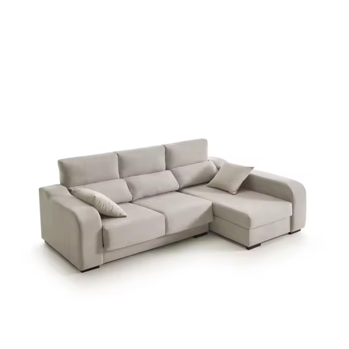 Sofá Chaiselongue Zafiro 3 Plazas Tela Antimanchas Derecha Color Beige. Matris - 1