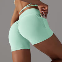 Shorts Deportivos Sin Costuras Cintura Alta Push up Yoga Elásticos Para Gimnasio Y Correr Shorts Transpirables De Poliéster Y Nylon - details 25