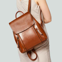 Mochila De Cuero Genuino Para Mujer Bolsa De Hombro Cruzada Estilo Escolar Con Capacidad Para Portátil Bolsas Mensajeras - details 14