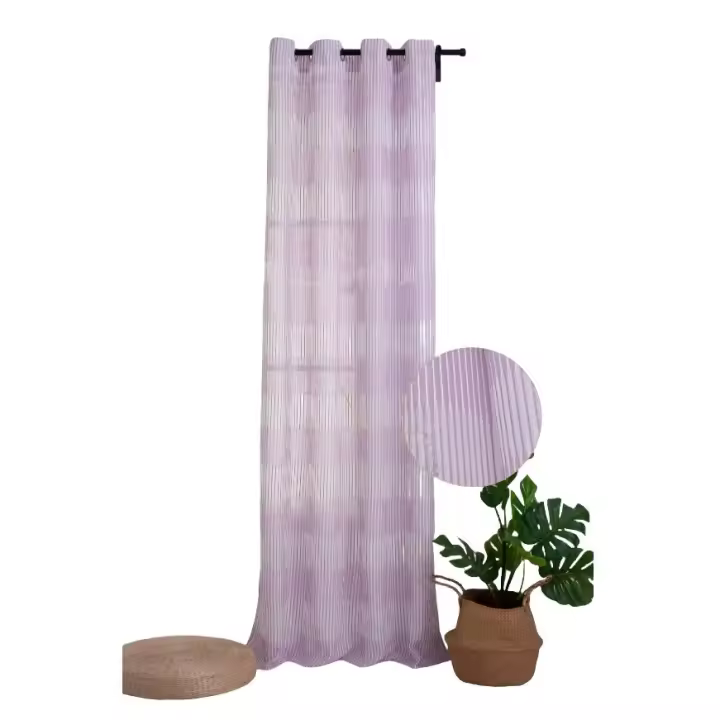 Cortina de tela semitranslúcido lino y poliéster con diseño entre rayas.150x260cm.Decoracion para hogar.1 panel. - 1