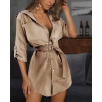 Vestido Elegante De Verano Para Mujer Color Sólido Con Cuello En V Manga Larga Vestido Casual Con Botones De Manga Plegable Para Trabajo - details 2