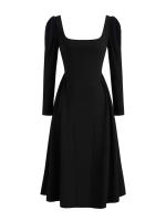 Vestido De Mujer Con Cuello Cuadrado Y Manga Larga Elegante Y Casual Color Sólido Poliéster Vestido Midi A-Line Para Oficina Y Viaje - details 1