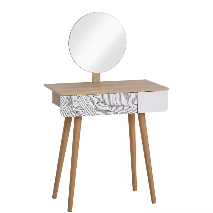 HOMCOM Tocador Mesa de maquillaje Diseño escandinavo Cajón y gran espejo dim. 70 x 39 x 119-128 cm - 1
