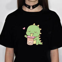 Camiseta De Mujer Con Dinosaurio Y Bolitas De Té Anime Harajuku Estilo Callejero Divertido Casual De Verano Polyester - details 3