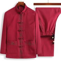 Tang Suit Para Hombres Estilo Chino Con Bordado De Puerta De Anciano Primavera Otoño Traje Hanfu Con Polo Y Pantalones - details 6