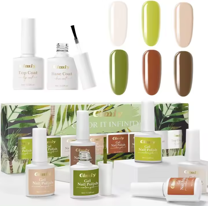 CIMIY Juego de 8 esmaltes de uñas de gel - Kit de manicura con capa superior para otoño e invierno diario con infinito natural blanco verde coral para mujeres Giirl UV LED en remojo - 1