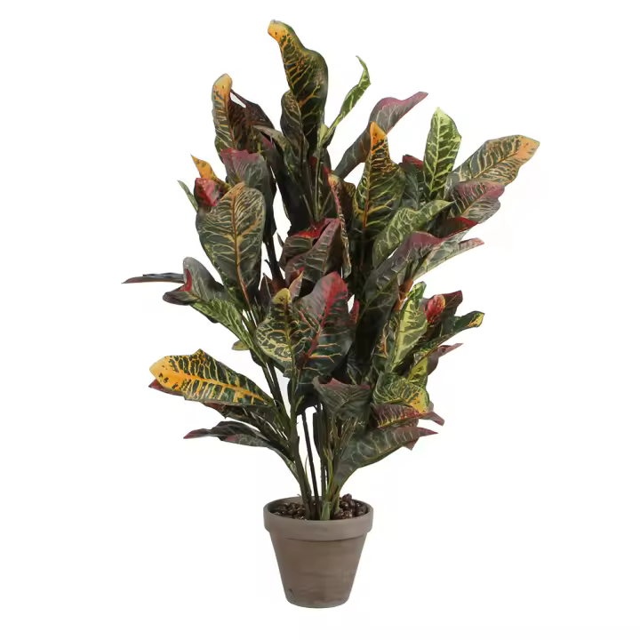 Croton Verde PVC con Maceta Gris de Alta Calidad y Efecto Natural para Muebles de Exterior - 1