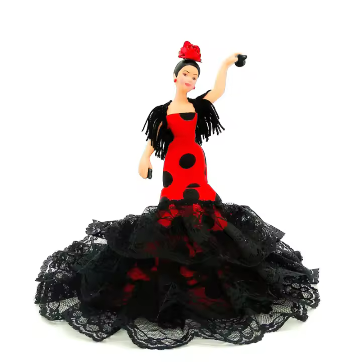 Muñeca porcelana Andaluza flamenca 18 cm. vestido regional típico Andalucía, fabricada en España por Folk Artesanía Muñecas. - 1