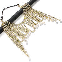 Peinado De Boda Stonefans Con Rhinestone Trenzado Largo De Perla Agua Caída Cristal Headdress Para Diadema Joyería De Cabello Para Mujer - details 4