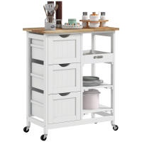 HOMCOM Carro de Cocina Carrito Auxiliar con Ruedas Carrito Verdulero con Tablero de Madera 3 Cajones 2 Estantes Abiertos y Bandeja Extraíble para Comedor Salón 67x37x85,5 cm Blanco - details 0