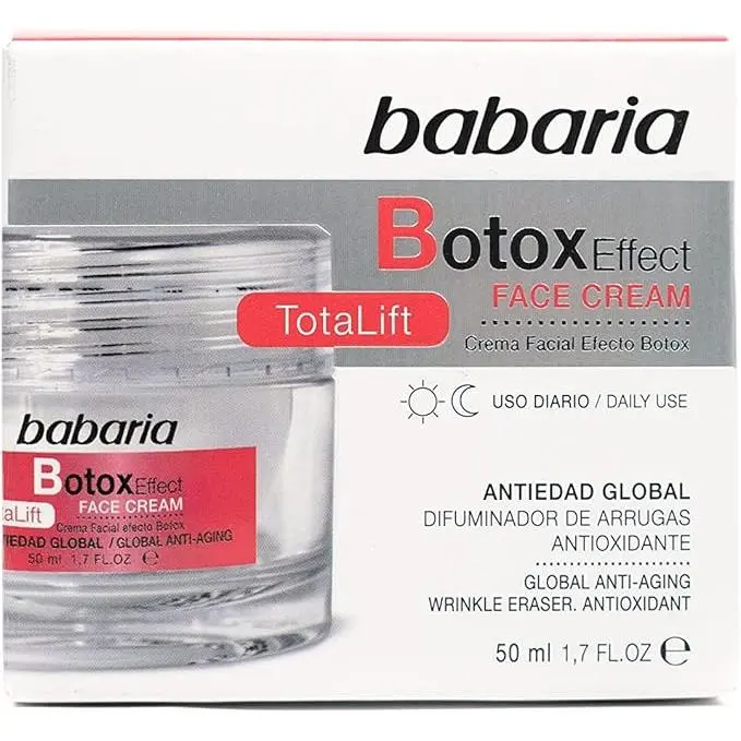 Babaria - Crema Facial Botox Effect Total Lift, Crema Facial Anti Arrugas, Efecto Antioxidante y Antiedad, con Tripéptido Botox-Like, Vitamina E y Escualano, 100% Vegano - 50 ml - 1