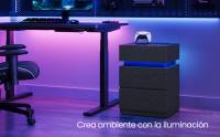 VASAGLE Mesita de Noche con Tira de Luz LED Multicolor Variable, 3 Cajones, Mesa Auxiliar, Estilo Moderno, 35 x 40 x 55 cm, Negro con Veta de Madera/Blanco - details 0