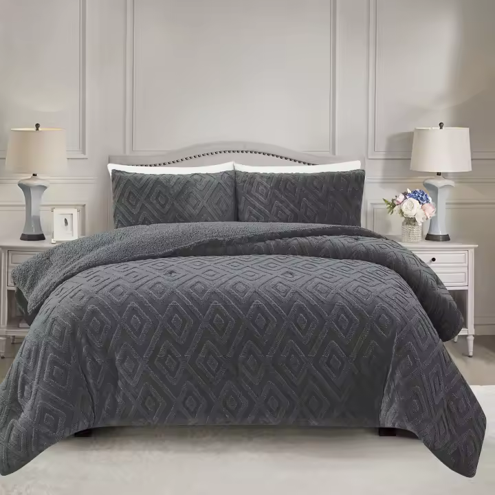 Vivid Torral - Edredón Borrego Rombos Gris Oscuro Excelent  Deluxe Tacto Manta + Fundas De Cojines* - 1