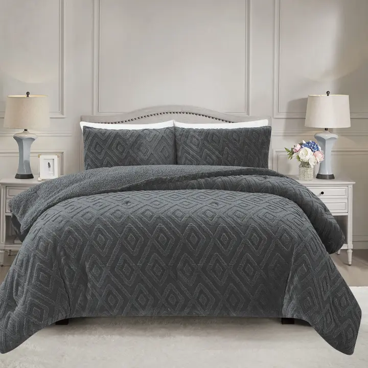 Vivid Torral - Edredón Borrego Rombos Gris Oscuro Excelent  Deluxe Tacto Manta + Fundas De Cojines* - 1