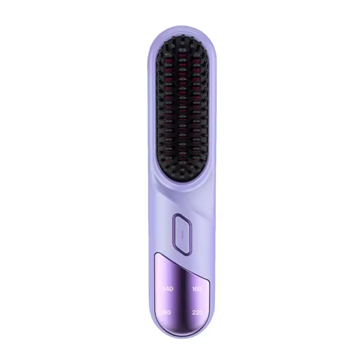 Cepillo alisador de pelo, 4 temperaturas, calentamiento rápido, recargable, inalámbrico, iones negativos, peine desenredante para cabello rizado, color morado - 1