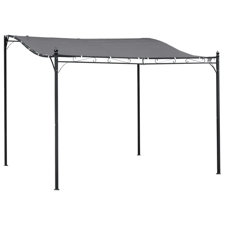 Outsunny Pérgola de Jardín 3x3 m Cenador con Toldo y 16 Orificios de Drenaje para Patio Terraza Metal y Poliéster 180 g/m² Resistente Gris - 1