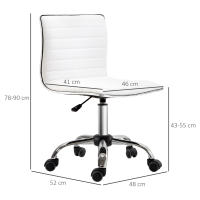 HOMCOM Silla de Oficina sin Brazos Silla de Escritorio Giratoria con Altura Ajustable Silla para Estudio Tapizada en PU Carga 120 kg Blanco - details 2