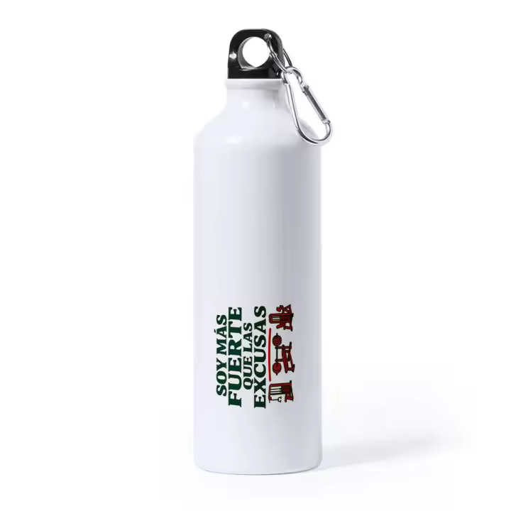 MERCHANDMANIA Bidón Grande 800 ml acero inoxidable frase motivadora gimnasio fuerza excusas fuerte deporte deportivo con mosqueton botella - 1