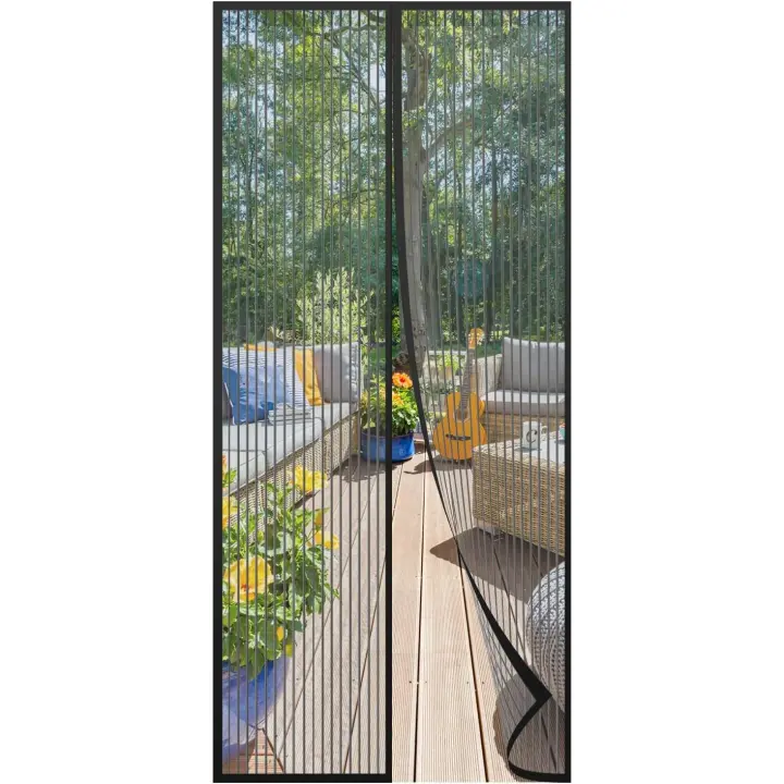 Cortina de Malla mosquitera magnética para Puerta, apta para Puertas de hasta 80x210 cm (negra) - 1