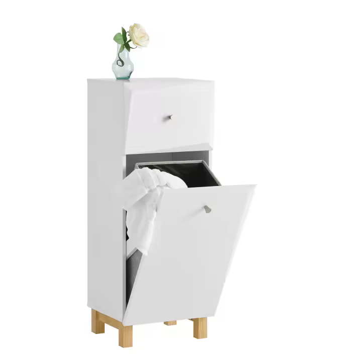 SoBuy BZR93-W Mueble para Ropa Sucia Amario para Baño con 1 Cesto y 1 Cajón Blanco 34 x 30 x 90 cm ES - 1
