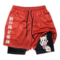 Shorts De Gimnasio Anime Fullmetal Alchemist Para Hombres 2 En 1 Compresión Con Bolsillos 5 Pulgadas Secado Rápido Running Fitness - details 15