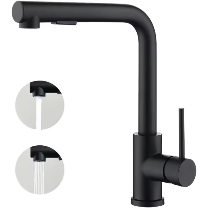 BIT Mezclador de cocina con ducha extraíble, Monomando, rotación de 360°, 2 modos de ducha Grifo para fregadero de cocina - Negro - 1