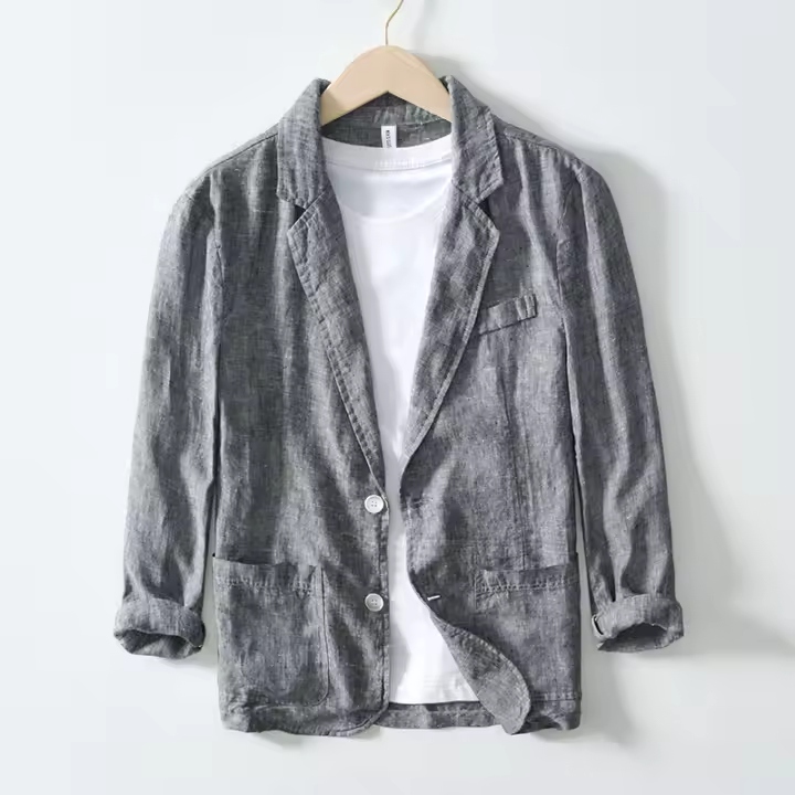 Nueva Chaqueta De Lino Puro Para Hombre Diseñadora Calidad Casual Marca Blazer Moda Tamaño plus M-4XL Ropa Suits Tops - 1